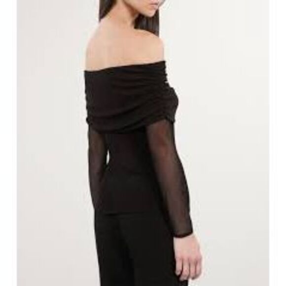 NWT The kooples off shoulders black top with mesh long sleeves Size French 0 (US - Picture 3 of 12